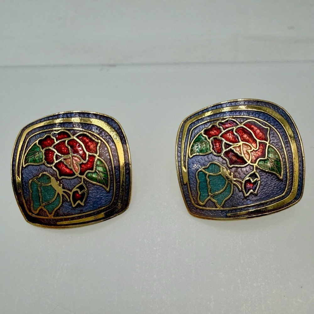 Vintage Cloisonné Colorful clip earrings #330CE